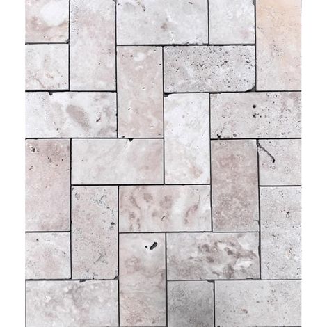 Pavimentazione in Travertino - ALBEDO PIERRE - Medio Chiaro - Antiscivolo - Invecchiato - 20x10x1 cm