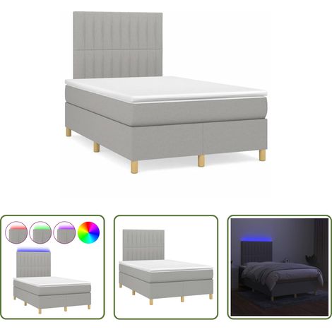 vidaXL LED-Leiste - Boxspringbett mit Matratze & LED Hellgrau 120x190 cm Stoff (1/5)