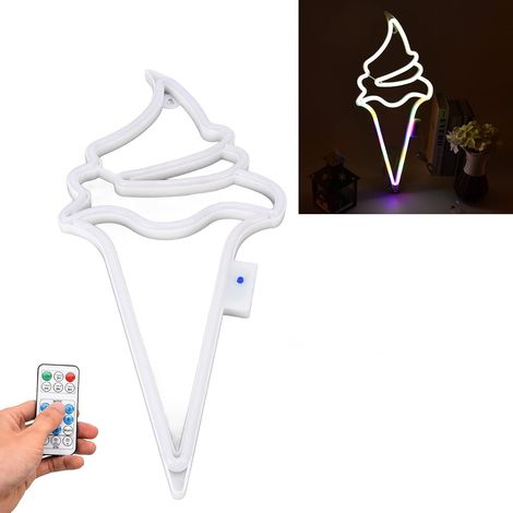 LED Néon, Crème Glacée Étanche Batterie Alimenté par USB Suspendu Décoratif Télécommande Néon, pour Noël Fête d'anniversaire Festival (Lumière blanche + lumière colorée) (1/5)