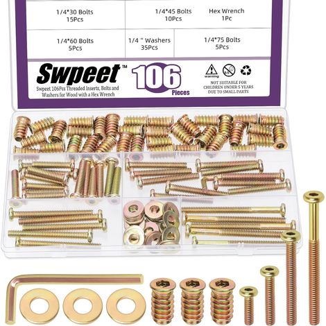 Inserts Filetés et Boulons Kit Hex Socket Drive Meubles Vis pour Bois de Travail (Couleur Zinc, Kit d'assortiment) (1/5)