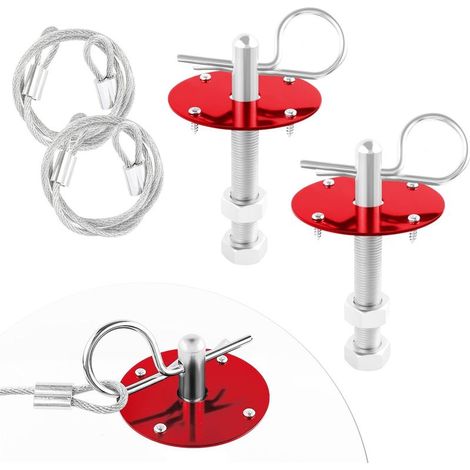 Kit de cierre rápido para capó de coche: clip de pasador de 2 piezas para asegurar la tapa y reducir las vibraciones - Accesorios exteriores universales (rojo) (1/5)