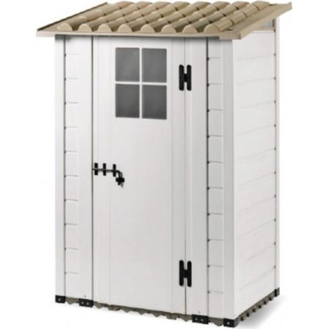 Casetta da Giardino in Resina Tuscany Evo 100 con 1 porta centrale, Pavimentazione inclusa, colore Beige, 95x139x201h cm (1/6)