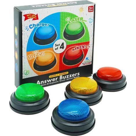 Buzzer Éducatif - 4 Unités avec Sons et Lumières Distincts - Pour Jeux de Questions en Classe ou à la Maison - Lot de 4