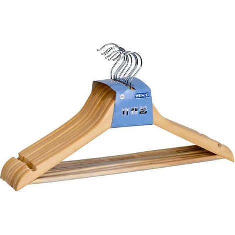 Ulisem Cintres Bois Eco, Lot de 24 cintres avec encoche jupe et barre pantalon, crochet rotatif, Bois, L45 cm, Marron