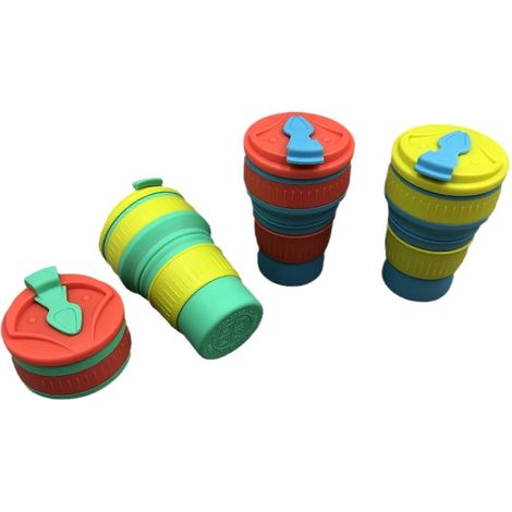 Gobelet pliable en silicone résistant aux hautes températures et muni d'un couvercle pour une utilisation pratique en extérieur ( ) (1/4)