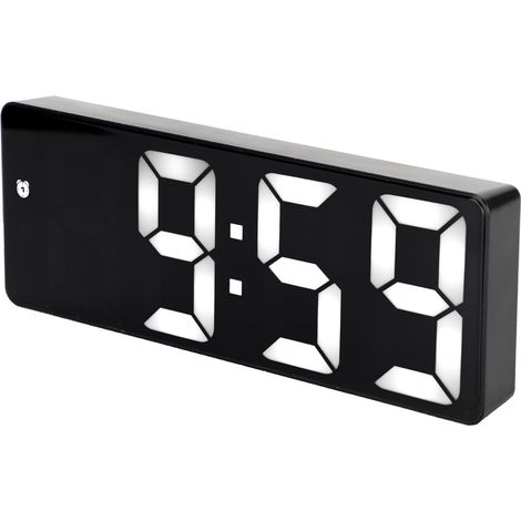 Réveil miroir LED, alimentation USB, numérique, rechargeable, décoration miroir, format rectangulaire, extérieur noir, lampe blanche