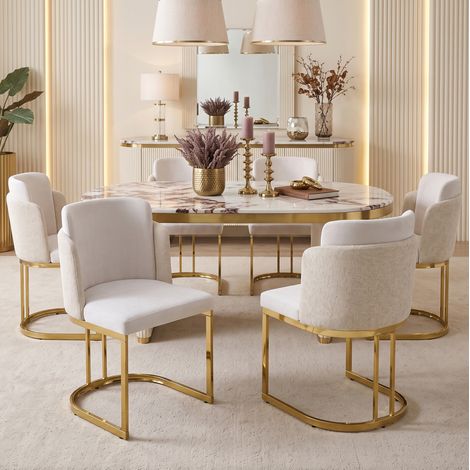 Esszimmerstühle, 4er-Set, 61,5 x 53,5 x 86 cm, Chenille Beige und Gold HAVRYA (1/5)