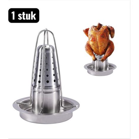 1-teiliges Grillbesteck-Set Hähnchenständer aus Edelstahl Abnehmbarer Grillständer für ganze Hähnchen und Bier Hitzebeständig Leicht zu reinigen (1/4)