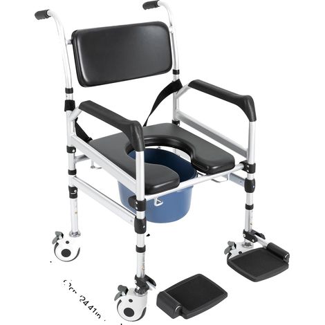 Silla de ducha portátil y práctica, diseño robusto, altura ajustable, color negro y plateado. (1/2)