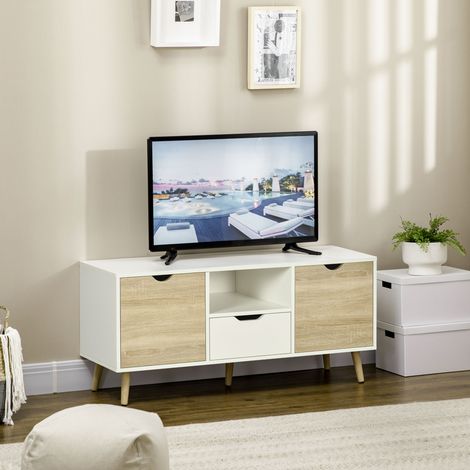 TV-Ständer, TV-Bank, niedriges Sideboard, freistehendes Aufbewahrungsmöbel mit 2 Holzschränken für Schlaf- oder Wohnzimmer, 110 x 40 x 50 cm