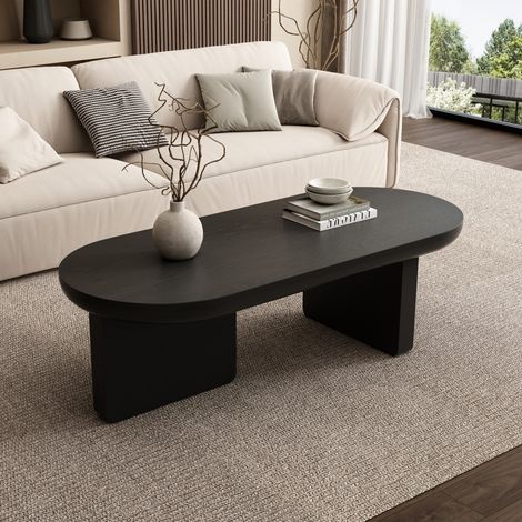 Table Basse Ovale - 119.7x49.8x35.5cm - Plateau MDF Style Minimaliste et Industriel - Pour Salon Moderne - Noir (1/5)