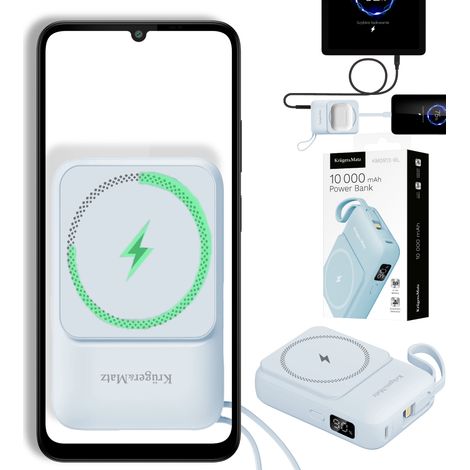 Kruger&Matz 10000 mAh magnetische induktive Powerbank mit blauem Kabel (1/5)