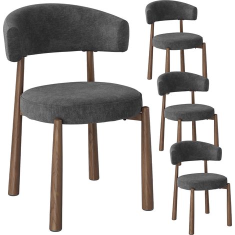 WOLTU Lot de 4 Chaises de Salle à Manger, Tissu en Chenille, Cadre Métallique Aspect Noyer, Siège Rembourré épais, Gris