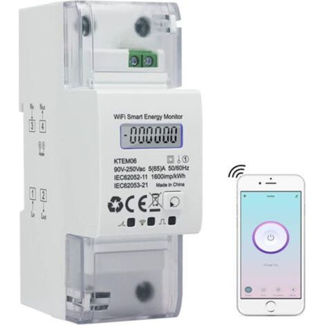 WiFi Compteur d'Énergie Monophasé Rail Din Compteur électrique Numérique AC 5(65) A 90-250V Wattmetre Consommation Electrique Mètre Watt KWh Smart Single Phase Energy Meter (1/5)