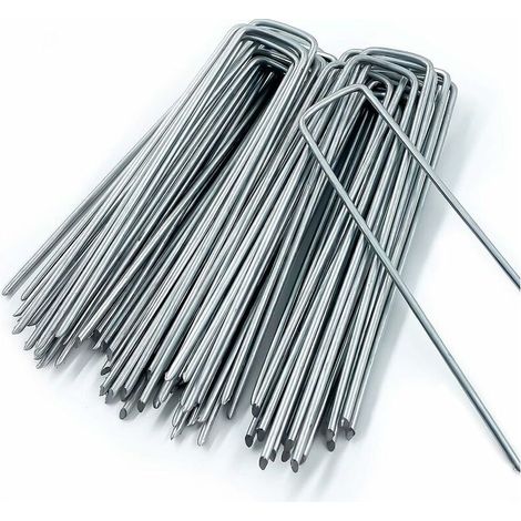Piquet de Fixation pour Toile de Paillage,50 Piquets de Jardin en Forme de U,pour Bache Anti Herbes,Sardines Camping,Clôture de Jardin,150 MM de Long,25 MM de Large,3 MM de Diamètre (1/5)