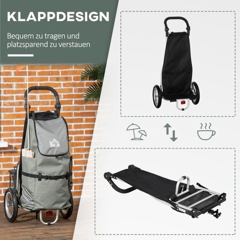 Remorque vélo et chariot d'achat 2-en-1, 55 L, charge max 24,3 kg, aluminium + tissu Oxford, gris/argent (1/5)