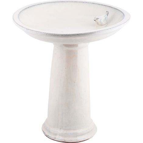 Bain oiseaux sur pied en céramique - D 42 cm x H 47 cm - Crème - Livraison gratuite (1/5)