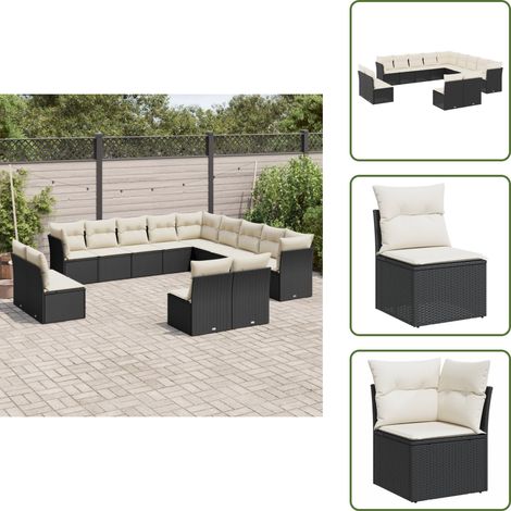 Rattan sintetico - vidaXL Set Divani da Giardino 13pz con Cuscini Nero in Polyrattan - Mobili da giardino