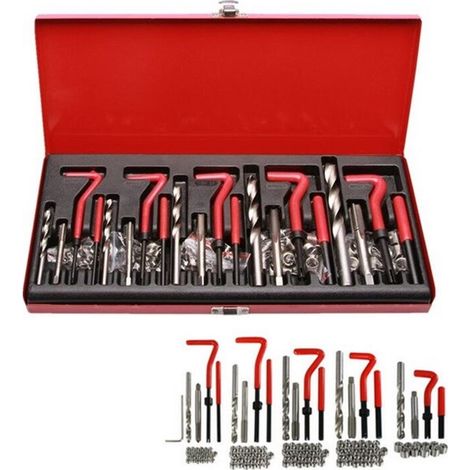 Kit de reparación de roscas (131 piezas, M5, M6, M8, M10 y M12) - Rojo