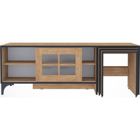 Meuble TV et 2 tables gigognes bois clair Riko 150cm (1/5)