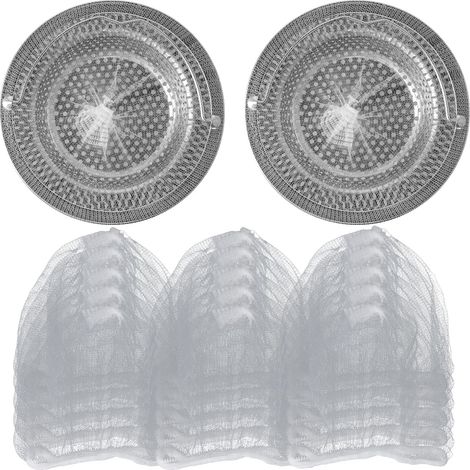 Lot de 2 Filtres D'évier en Acier Inoxydable pour Cuisine Salle de Bain avec 100 Filtres Jetable Grille Evier Passoire Evier pour Douche Filtrage D'Evier Cuisine Accessoires (1/5)