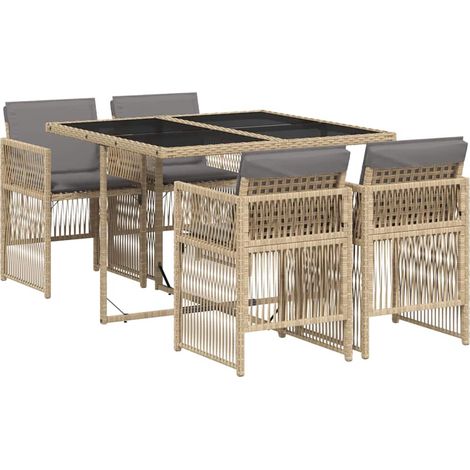 Maison Exclusive - Set comedor de jardín 5 pzas con cojines ratán (1/5)