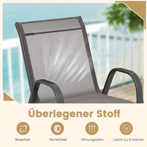Set di 4 sedie impilabili per esterni, in textilene e metallo, grigio