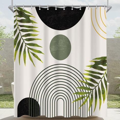 Duschvorhang 180x200 Schwarz Blätter Linie H200 x B180 cm (1er Pack) (1/5)