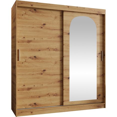 Armoire Hartford 500, Chêne Artisan, 200x180x62cm, Portes d'armoire: Coulissantes, Nombre d'étagères: 5 (1/4)