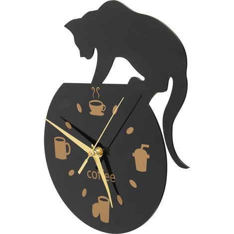 Horloge murale de cuisine avec motif chat café, effet 3D, acrylique robuste, mécanisme silencieux, design sans cadre, étanche, sûre et silencieuse. (1/5)