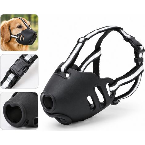Museau pour chien anti-morsure, en TPE souple et résistant, bandes réfléchissantes pour la visibilité de nuit, design arrondi, sangle réglable, Lot de 2, tour de museau 25 à 29 cm, taille M (1/4)