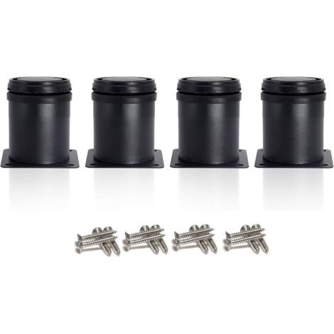 Pair 4 pieds de meuble noirs de 50 mm, réglables en hauteur de 0 à 15 mm avec des vis en acier inoxydable (1/5)