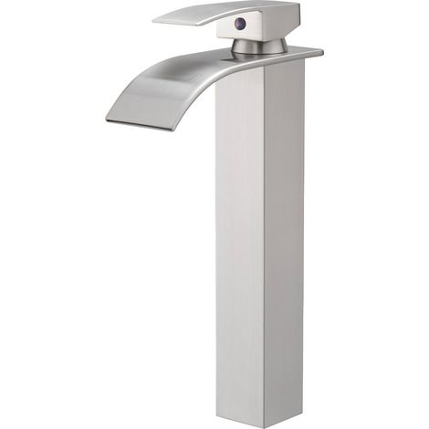 TIBRE XL Robinet mitigeur bec haut en cascade chrome brossé gris - salle de bain (1/5)