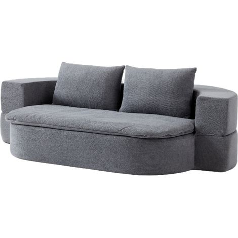Sofá cama plegable convertible de tela gris claro con 2 cojines, 200 x 130 cm (1/5)
