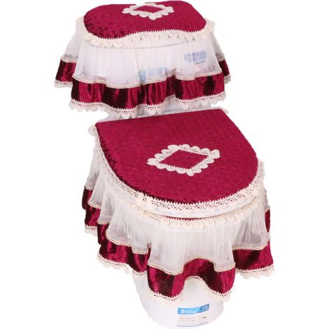 3pcs Ensemble Couverture Abattant WC et Réservoir Dentelle Bandes Élastiques Fermeture Éclair Salle de Bain Hiver (1/5)