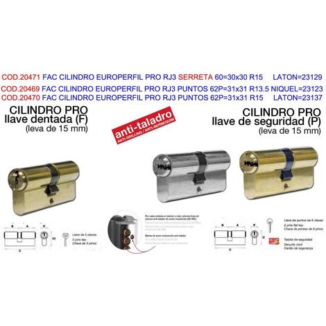 FAC CILINDRO EUROPERFIL PRO RJ3 PUNTOS 62P=31x31 R13.5 NIQ=23123