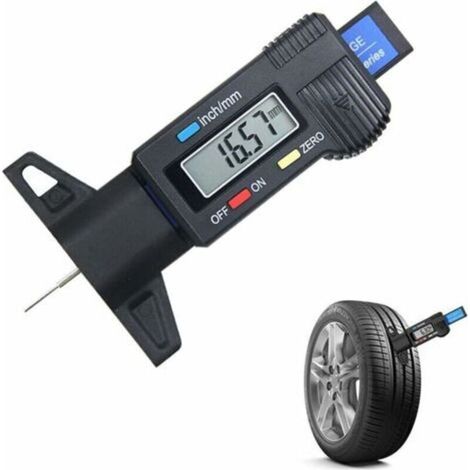 Profiltiefenmesser (schwarz), digitaler Profiltiefenmesser, Profiltiefenmesser mit LCD-Anzeige, 0–25 mm