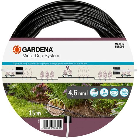 GARDENA Línea de goteros micro riego de 4,6 mm, 3/16" 15 m de fácil instalación (01362-20)