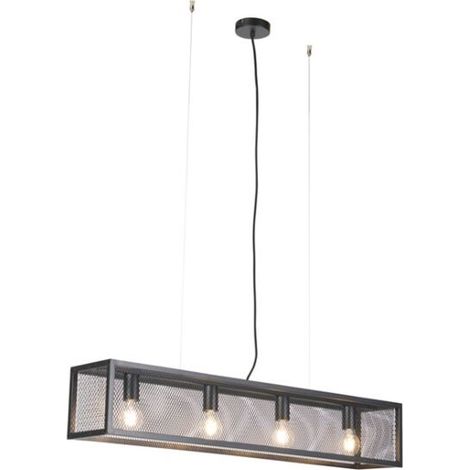 QAZQA + Lampada a sospensione tavolo soggiorno cagewire - Industriale - Acciaio - Nero - Oblungo/Allungato E27 Max. 4 x 7 Watt