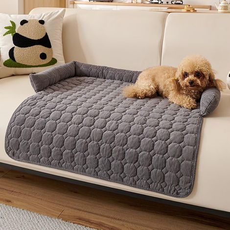 Canapé lavable avec bordure, protection de canapé pour chien, lit moelleux, antidérapant, coussin pour chien, taille moyenne, 75 x 75 cm, gris foncé (1/5)