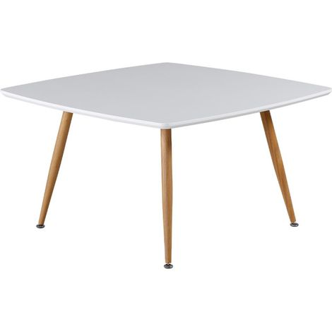 Table Basse Design "Plaza" 80cm Blanc & Naturel (1/5)