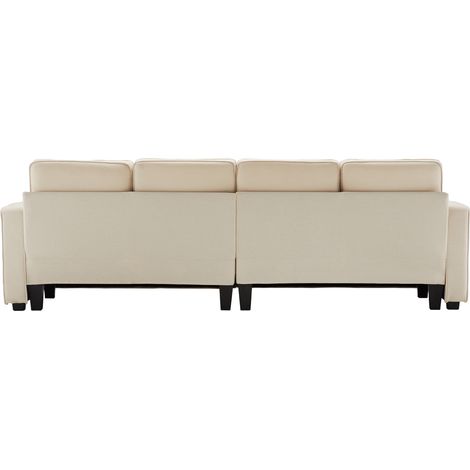 Canapé 4 places en lin avec rangements latéraux et 4 coussins, design moderne pour salon, appartement ou bureau, dimensions 264x83x87 cm (1/5)