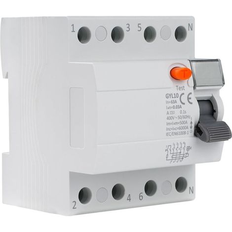 30mA 63A Type A Residual Current Circuit Breaker, 4P AC400V RCCB, 4-pole circuit breaker, residual current switch, leakage protection GYL10 (1/5)