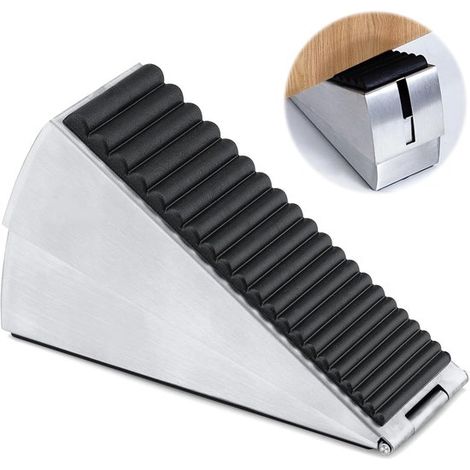 Türstopper – Großer Türstopper – Edelstahl – 13 × 7,8 × 4,5 cm – Höhenverstellbar – Für die meisten Türarten geeignet – Silber (1/5)