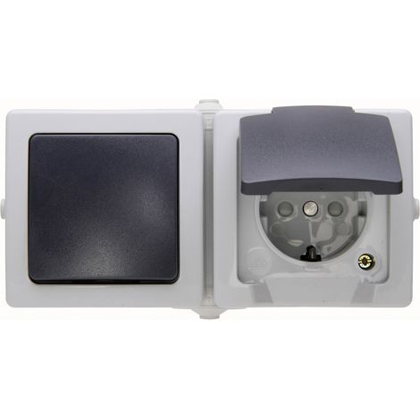 Interrupteur, Interrupteur va-et-vient, Prise 2P+T avec clapet Kopp 138656001 Nautic gris