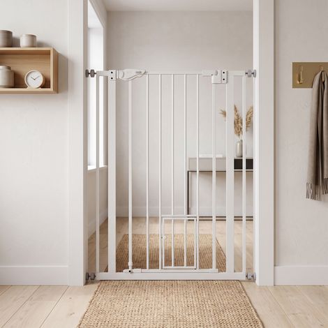 Barrière de sécurité pour chiens et chats avec portillon 74-80 x 104,1 cm blanche (1/5)