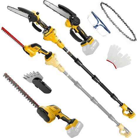 Kit de tronçonneuse et taille-haie 6 en 1 de 20 cm pour batteries 20 V (sans batterie) Mini tronçonneuse télescopique pour jardin, arbres et arbustes (1/5)