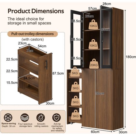 Alacena columna de cocina 60x30x180 cm en MDF negro y natural, ahorro de espacio – MEUBLIV (1/5)