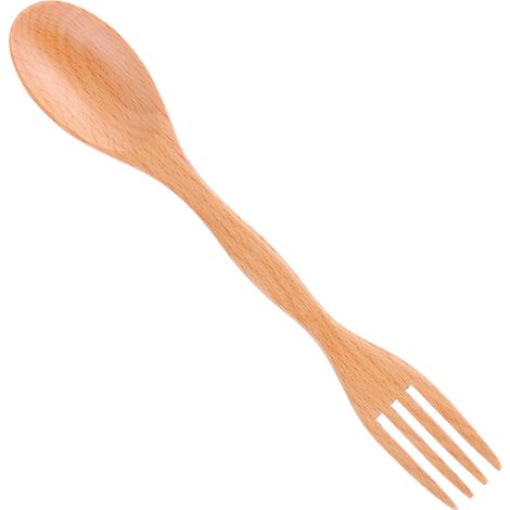 Cuillère et fourchette en bois de hêtre, couverts intégrés pour cuisine, maison, restaurant, cantine scolaire, set de table durable et naturel. (1/5)
