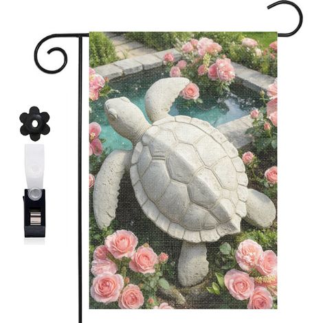Drapeau de jardin bienvenue 30 x 45 cm motif tortue marine féerique et océan toile double face décoration extérieure (1/5)